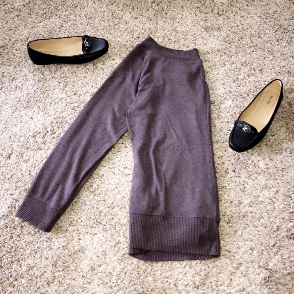 Semi-off shoulder purple sweater